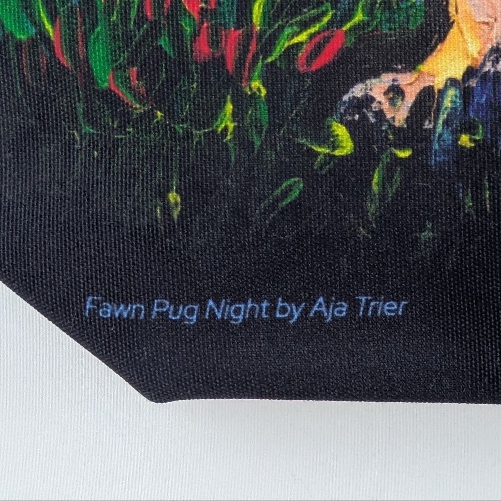 Tote Bag Fawn Pug Night By Aja Trier Poly Poplin Multicolor NWT - Picture 3 of 9